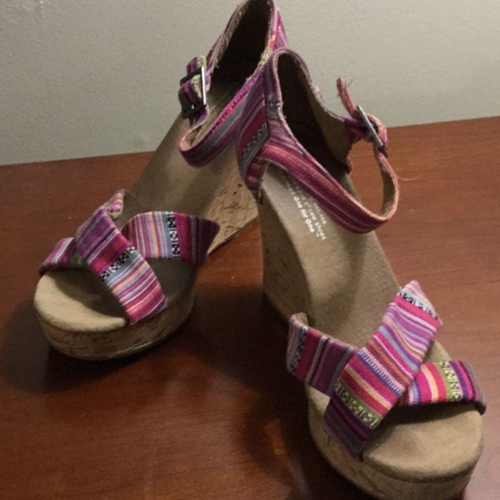 Cork bottom platform shoes.